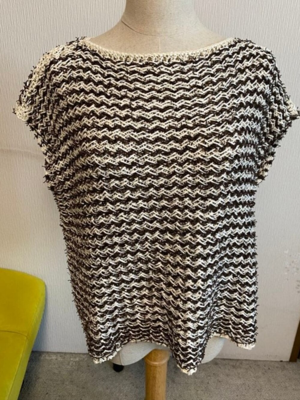 LES COPAINS | Espresso Brown & White Textured Knit Women's Top SZ M/L